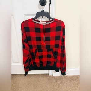 Red and Black Plaid Women's Tunic Top